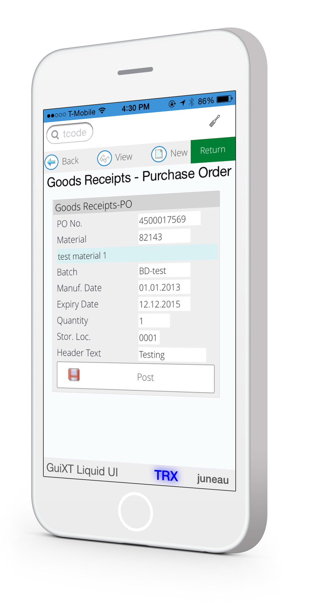 Liquid UI for iOS - SAP WM - Goods Receipts/Purchase Order