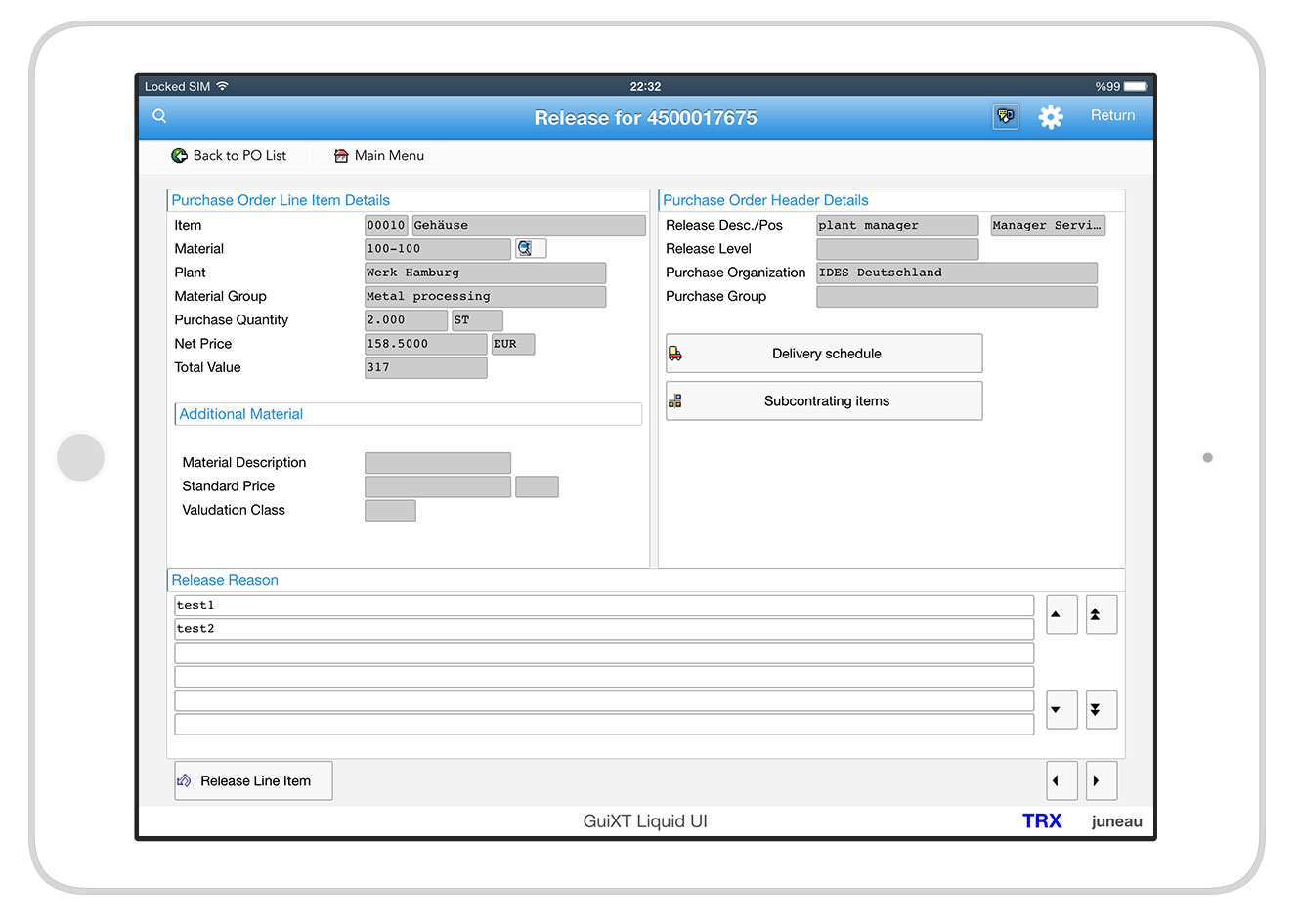 Liquid UI for iOS/Android - SAP MM - Purchase Order Release