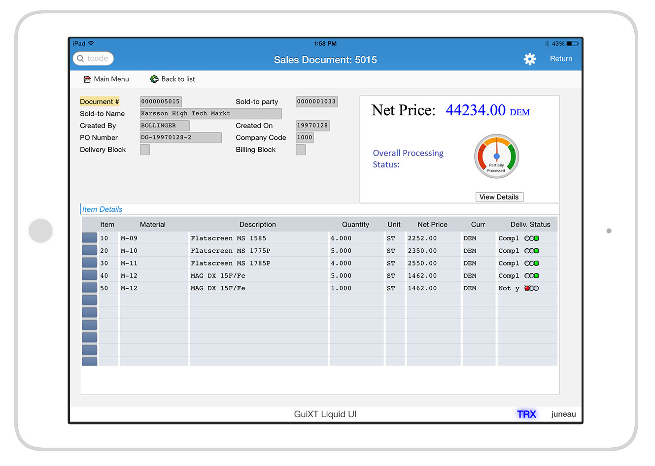 Liquid UI for iOS/Android - SAP SD - Sales Document