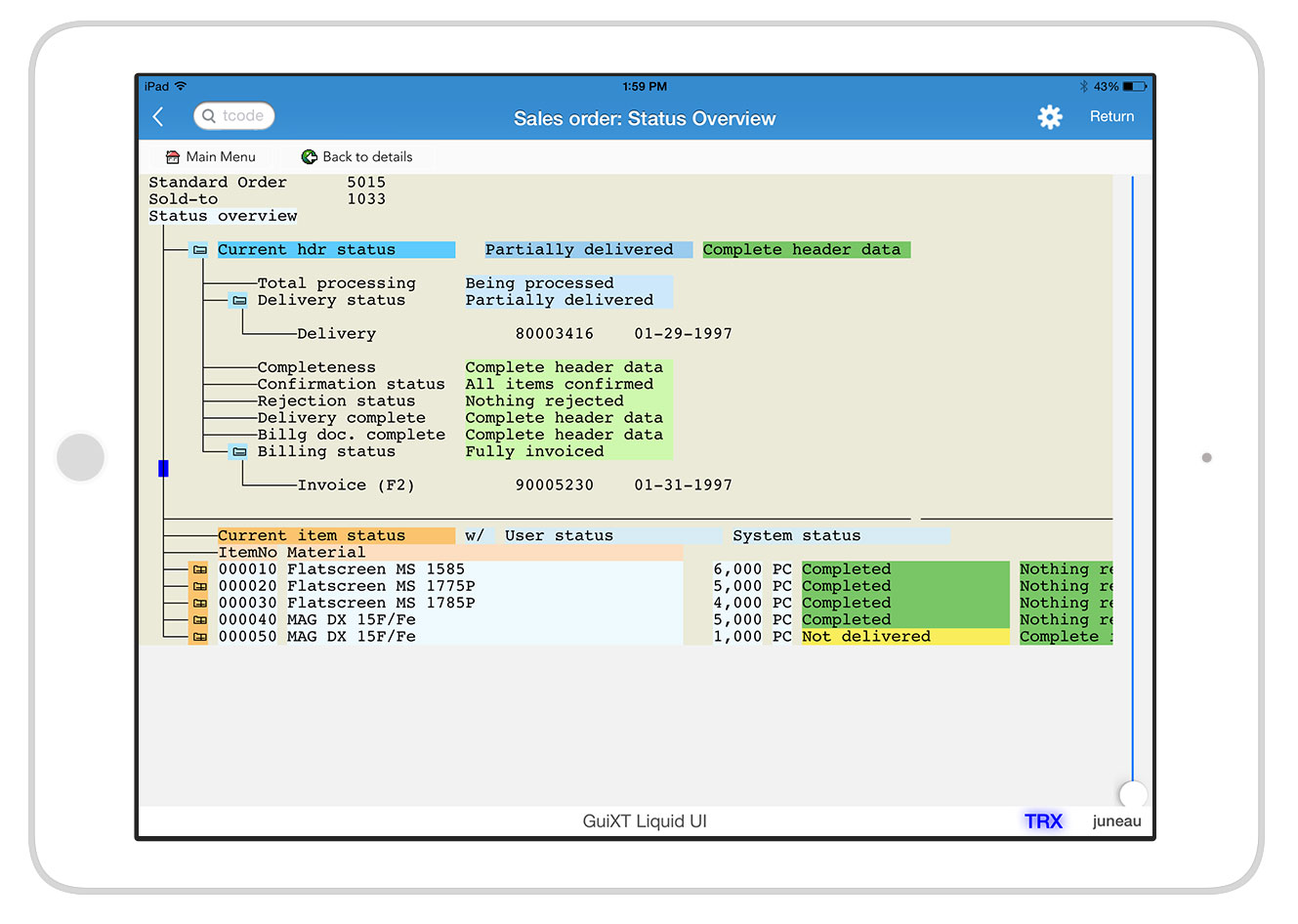 Liquid UI for iOS/Android - SAP SD - Status Overview