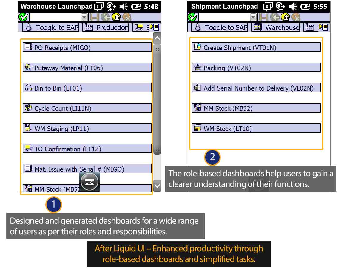 Liquid UI for Handheld Scanguns - SAP WM - Launchpads