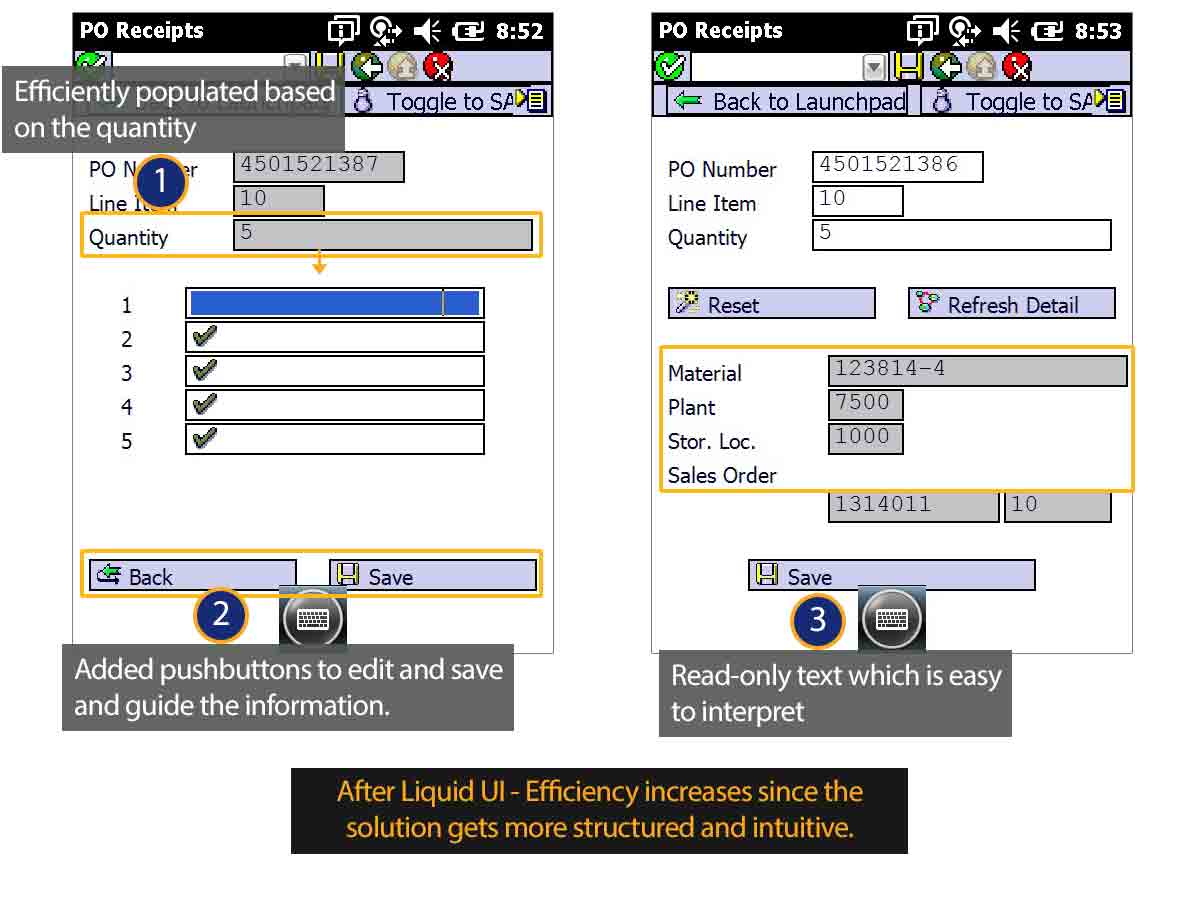 Liquid UI for Handheld Scanguns - SAP WM - PO Receipts